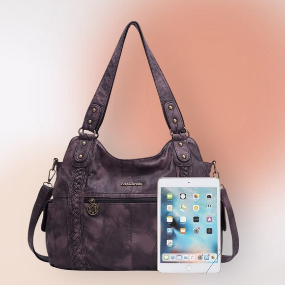 Angel Barcelo Roomy Large Coffee Brown Fashion Hobo Shoulder Handbag NWOT - Picture 5 of 14